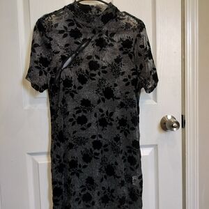 Black Sheath Midi Dress with Mock Neck for Cocktail